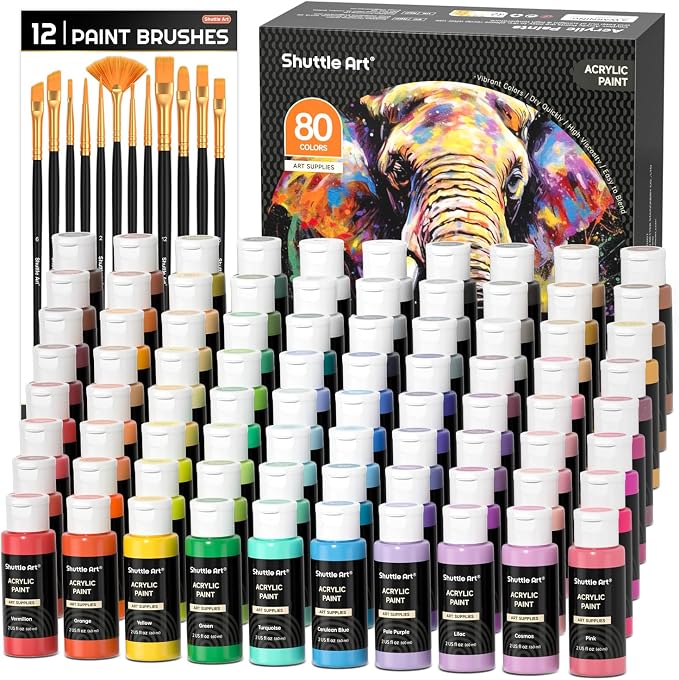 Shuttle Art 80 Colors Acrylic Paint, Acrylic Paint set by ShuttleArt