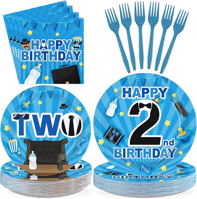 96Pcs Boss 2nd Birthday Party Decoration Baby Boy Second Birthday Plates and by Greencian