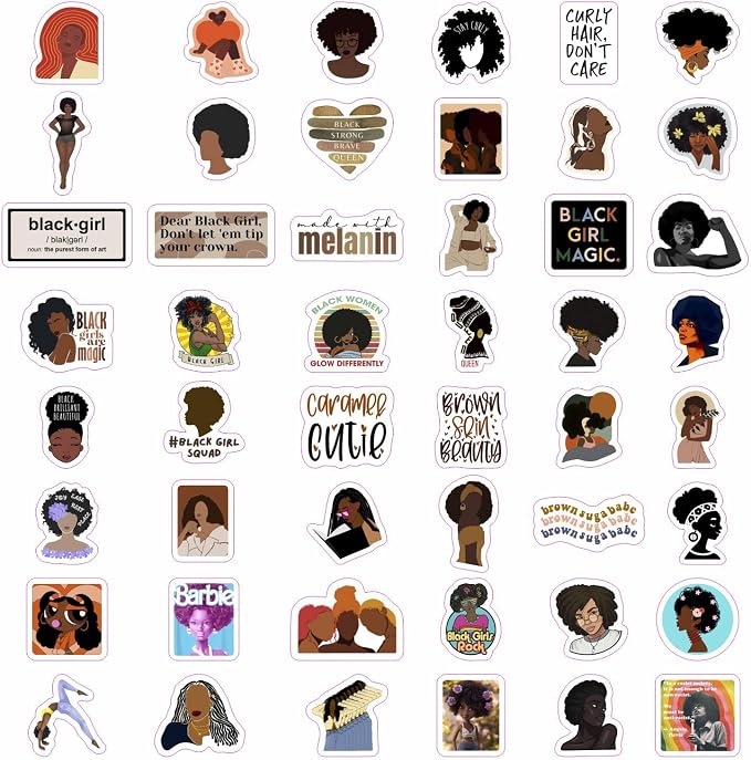 BulbaCraft 100Pcs Black Girl Stickers - Image 3