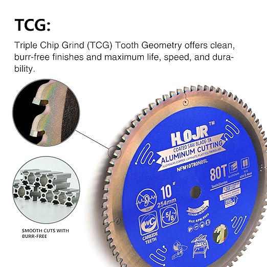 Aluminum Cutting Circular Saw Blade, Thin Aluminum,The Cutting Head uses a Special Anti-Heat Sticking Coating with high Finish and Long Life,NFM 10 inch 80-Tooth 5/8" -TA