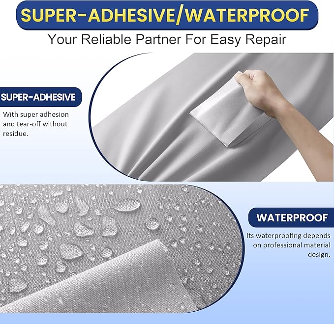Self-Adhesive Canvas Repair Tape, 16" x 40" Waterproof Canvas Repair Patch, Fabric Patch Repairs Kit for Furniture, Tents, Sunbrellas, Boat Covers Awnings, Couches, Clothes, Bags Light Grey