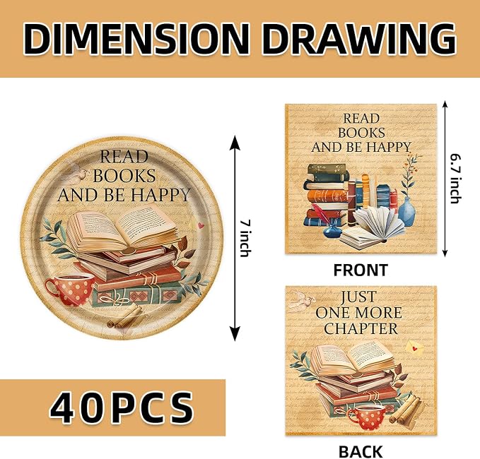 40Pcs Book Party Decorations Vintage Storybook Club Birthday Plates and Napkins - Image 2