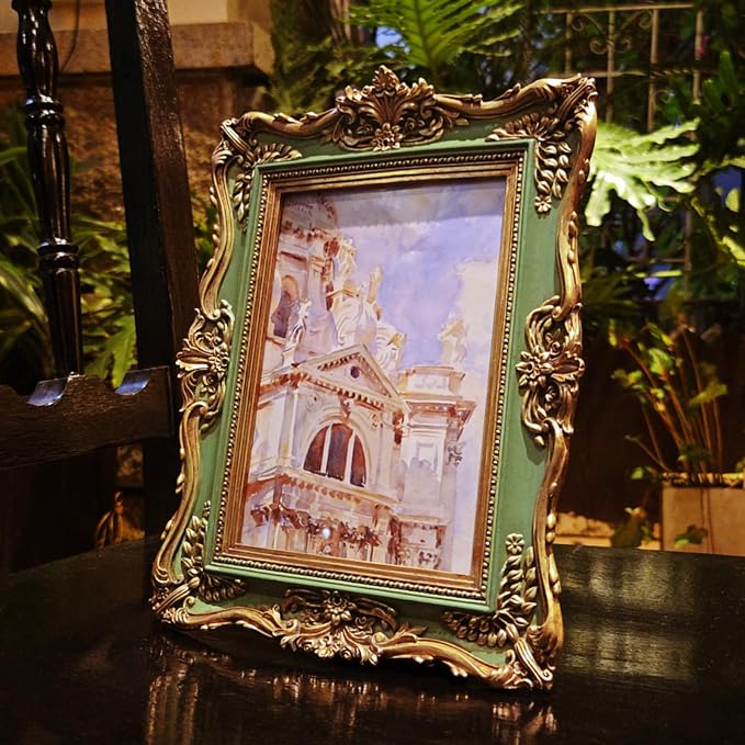 5x7 Vintage Picture Frame, Antique Green and Gold Ornate Photo Frame - Image 2
