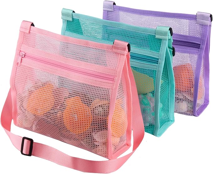 MUYIZI Mesh Beach Bag for Shells Collecting 3 Pack, Shell Bags for Beach by MUYIZI