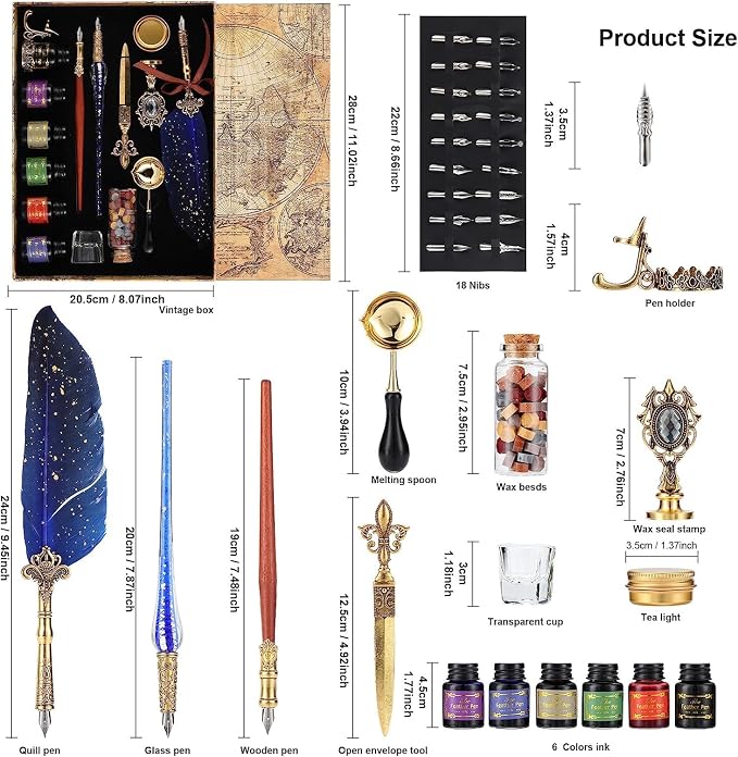 Joyeee Quill Writing Pen Ink Stationery Set, Classic Antique Pens Set, Idea - Image 2
