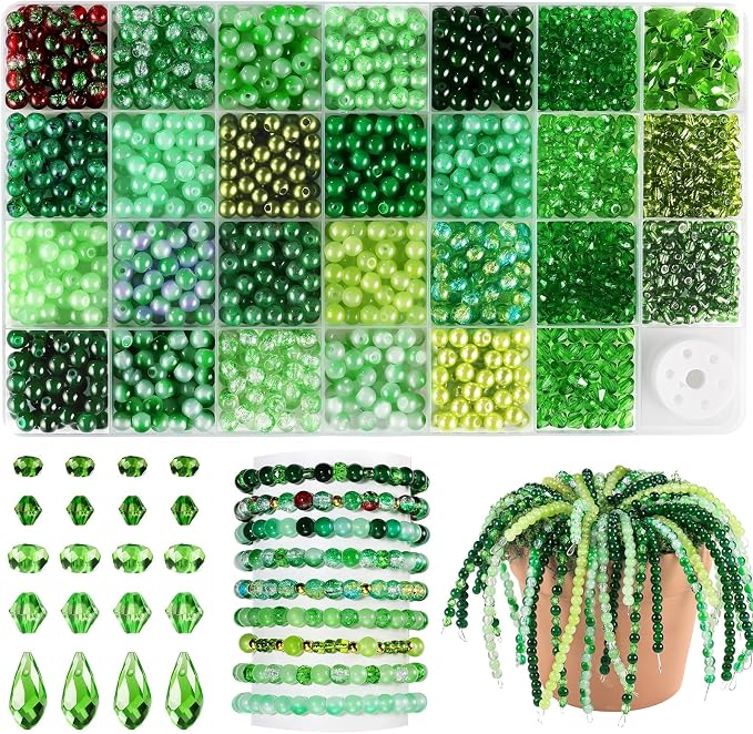 Funtopia 1600pcs Green Glass Beads by Funtopia