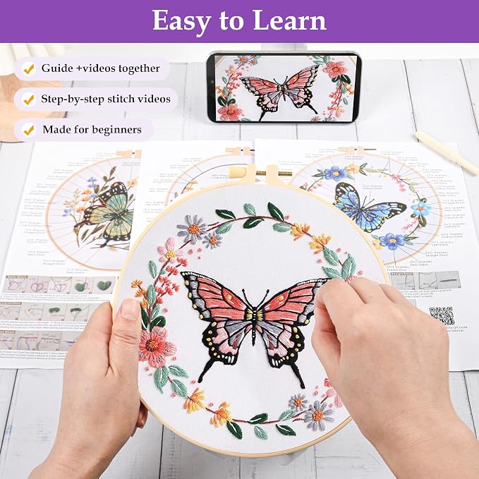 3 Sets Butterfly Flower Embroidery Kit - Image 3