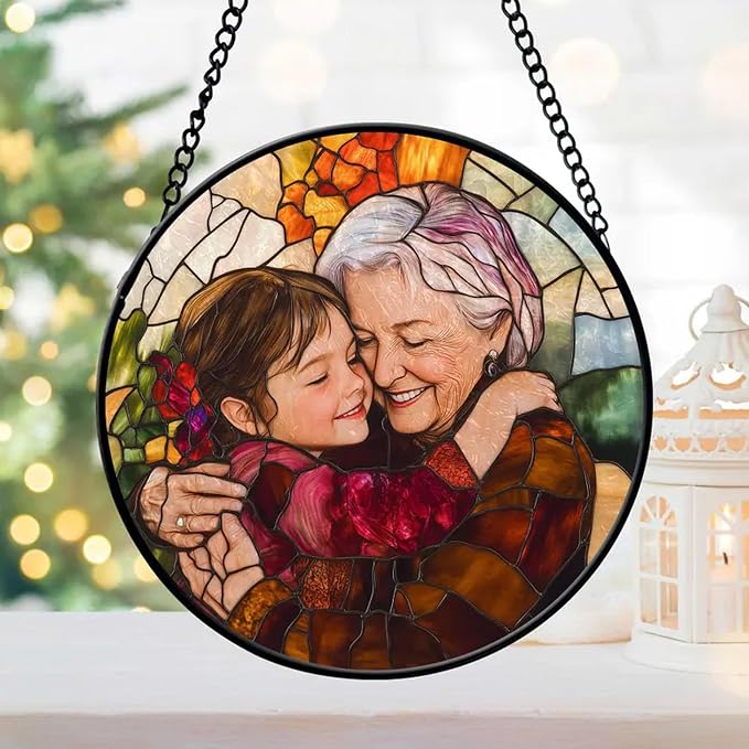 Personalized Grandma and Grandkids Portrait Faux Stained Glass, Custom Photo - Image 2