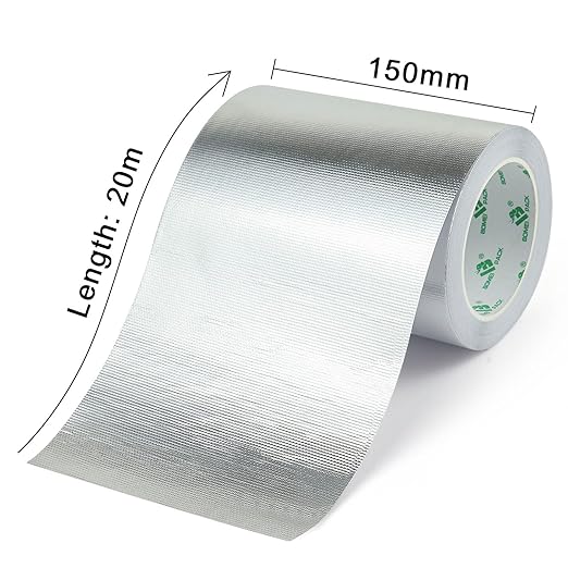 BOMEI PACK Adhesive Aluminum Foil Heat Shield Tape Barrier, Fiberglass Thermal Insulation Reflective Material High Temp Protection (6in*66ft)