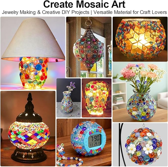 Mixed Gemstone Vase Fillers, Mixed Colour Glass Stones Flat Bottom Marble Beads - Image 4