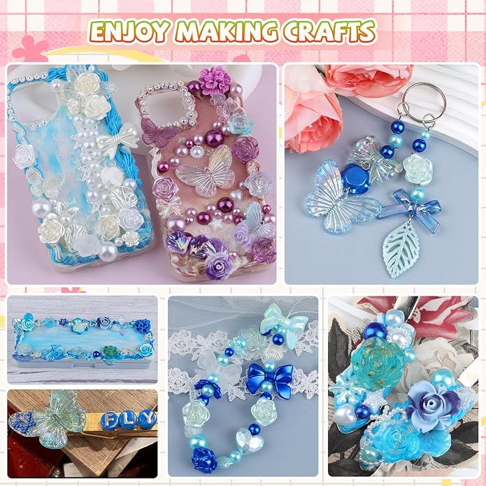 350 Pieces 3D Resin ABS Colorful Rose Flower Bows Butterfly Charms - Image 8