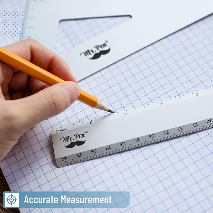 Mr. Pen- Metal Geometry Kit, 4 Pack, 45° & 30°/60° Set Squares | 6" Protractor - Image 5