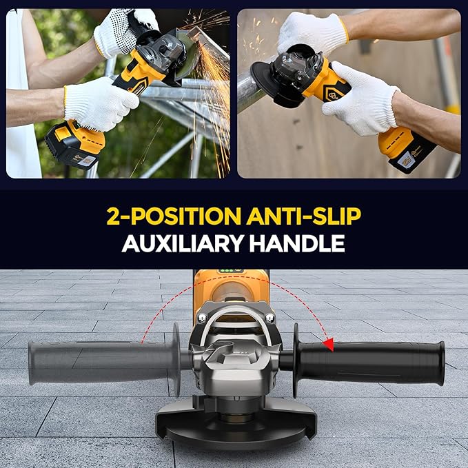 Brushless Cordless Angle Grinder, 21V Angle Grinder Toolbox Kit, with 2x4.0Ah lithium batteries and charger, yellow 4-1/2 inch grinder, suitable for cutting, grinding, polishing