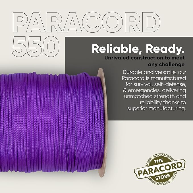 The Paracord Store | Type III 550 Paracord - 1000 FT Spool, Acid Purple | Heavy Duty 7 Strand Tactical Paracord - USA Made Nylon Outdoor Parachute Cord for Camping, Fishing & More - Survival Cord