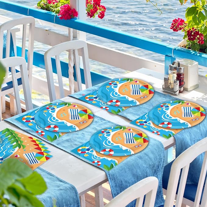 Qyeahkj 48Pcs Summer Beach Paper Plates and Napkins, Hawaiian Beach Theme Party - Image 5