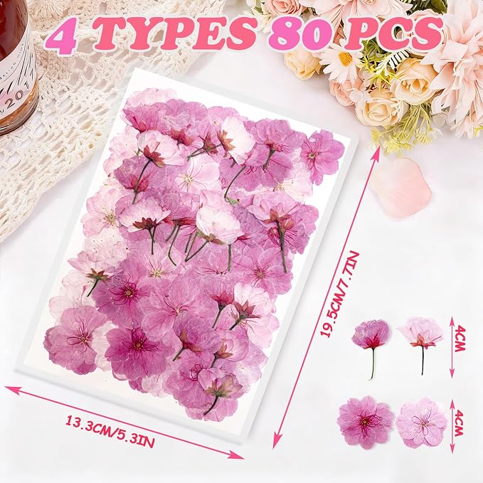 80Pcs Natural Dried Pressed Cherry Blossoms, Edible Flowers Sakura Mix - Image 2