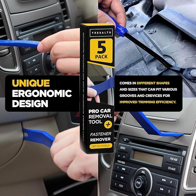 Auto Trim Removal Tool Kit - 5 Piece Set for Dash, Door Panel, Clip Remover - Scratch-Resist Nylon Pry Tools for Interior Car Trims Work - Panel Prying Tools Included - Blue