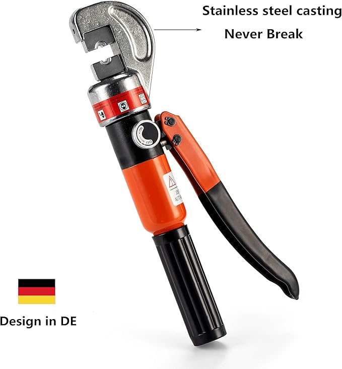 10 Ton Hydraulic Cable Crimper Hand Tool for 1/8, 3/16 Stainless Steel Cable Railing Fittings, Heavy Duty Head, Come with 8 Pairs Dies and Cable Cutter
