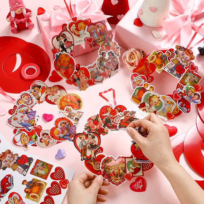 Hollowfly 48 Sets Vintage Valentine's Day Wreath Craft Kits - Image 2