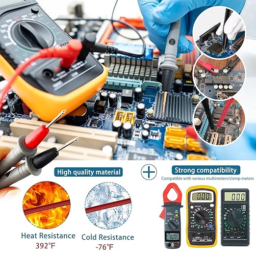 15 Pcs Multimeter Test Leads Kit with Alligator Clips,Test Hook,Test Probe,Tweezer CAT III for Professional Electrical Testing for Fluke/AstroAI/INNOVA Multimeter,Clamp Meter