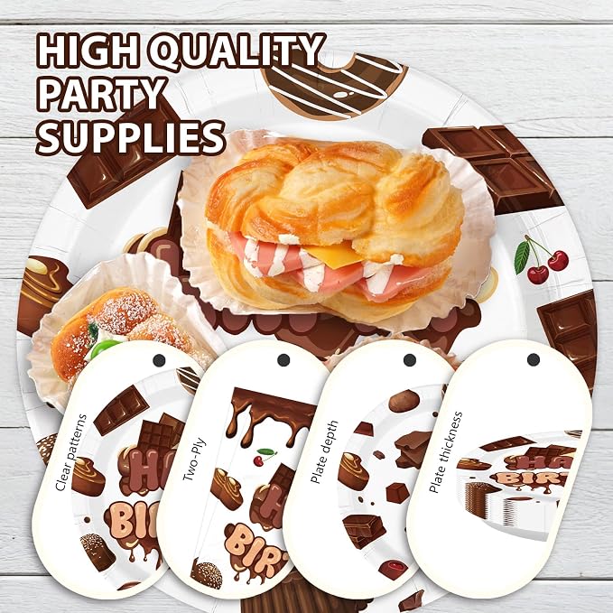 96 Pcs Chocolate Birthday Party Decoration Sweet Chocolate Plates and Napkins - Image 6