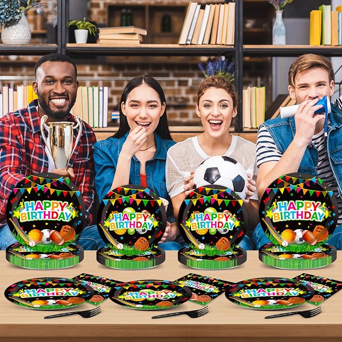 200 pcs Happy Birthday Party Plates and Napkins Kit Sports Themed Birthday - Image 6