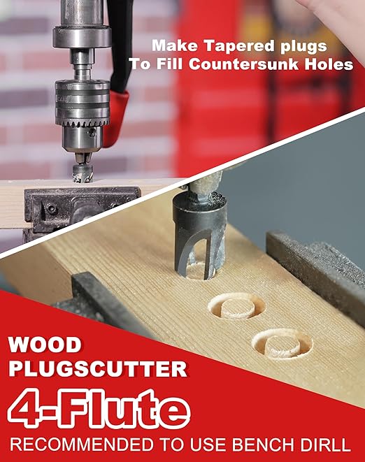 EZARC Countersink Drill Bit Set, 15 PCS Tapered Drill Bits Counter Sink Drill Bit with 2PCS Wood Plug Cutter 1/4" Hex Shank Quick Change for Woodworking with Storage Box