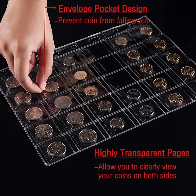 Ettonsun Coin Collection Book 386 Coin Pockets & 12 Currency Sleeves, Coin - Image 5
