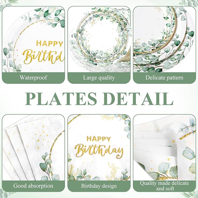 Pickmesh 400 Pcs Sage Green Birthday Party Supplies Include Neutral Eucalyptus - Image 2