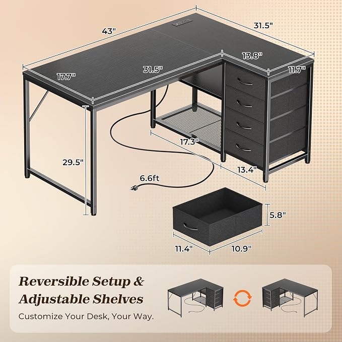 PRAISUN 43.3" Small Computer Desk - Image 2