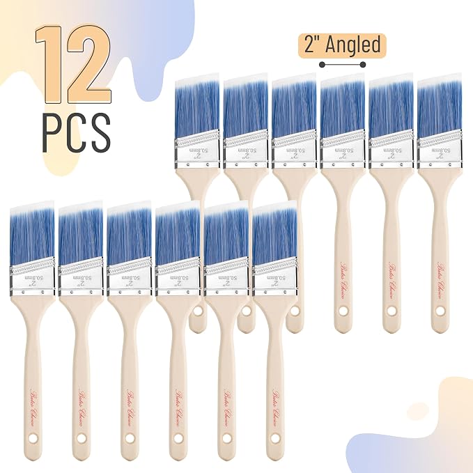 Bates Angle Paint Brushes, 12 Pack, Treated Wood Handle, Stain & Wall Brushes - Image 2