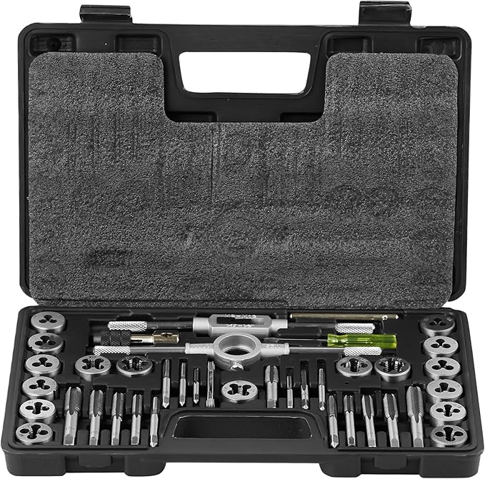 VEVOR 40 pcs Tap and Die Set, Metric Size M3-M12 Rethreading Tapping Tools Kit, Made of Durable Bearing Steel, Includes Full Accessories and Storage Case, for Internal and External Thread Cutting