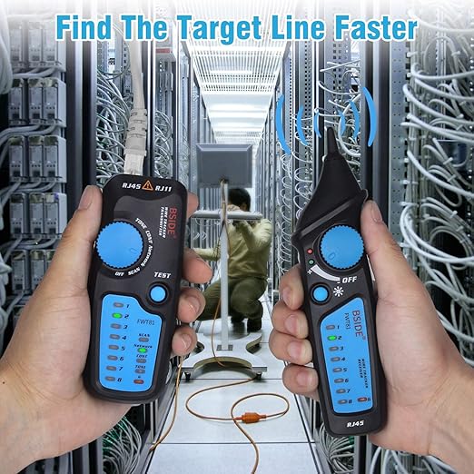 Bside Network Cable Tester RJ45 RJ11 Wire Tracker Telephone Line Tester LAN TV Electric Line Finder Toner Network Cable Collation Continuity Checker with Flashlight