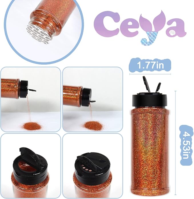 Ceya 3.8oz/ 110g Holographic Ultra Fine Glitter Powder Laser Orange Glitter - Image 4