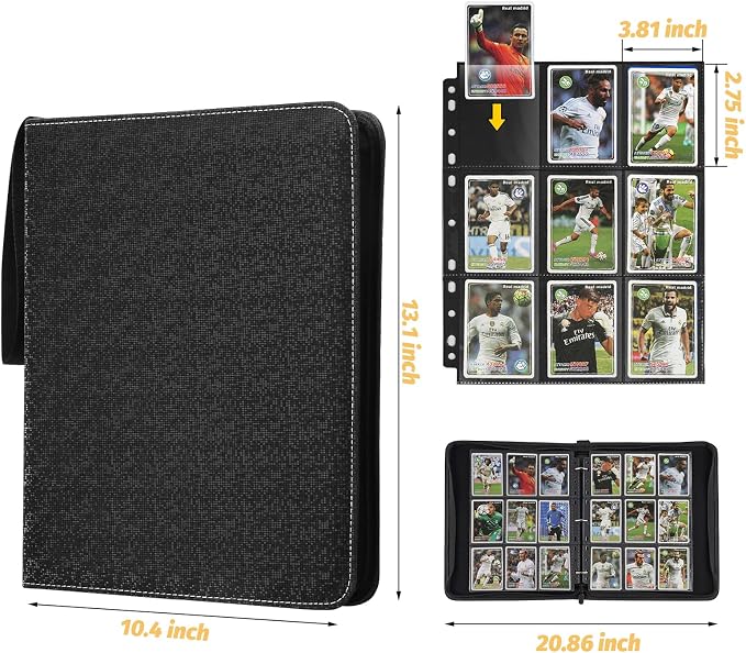 GERMUN 3 Ring 9 Pocket Zipper Card Binder, 720 Double Sided Standard PU Trading - Image 2