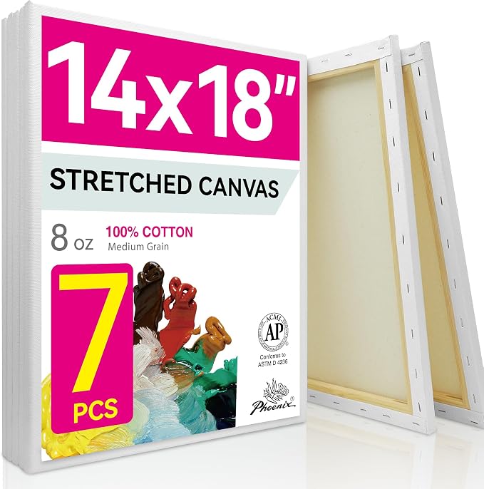 PHOENIX Large Stretched Canvas for Painting 14x18 Inch/7 Value Pack, 8 Oz by PHOENIX