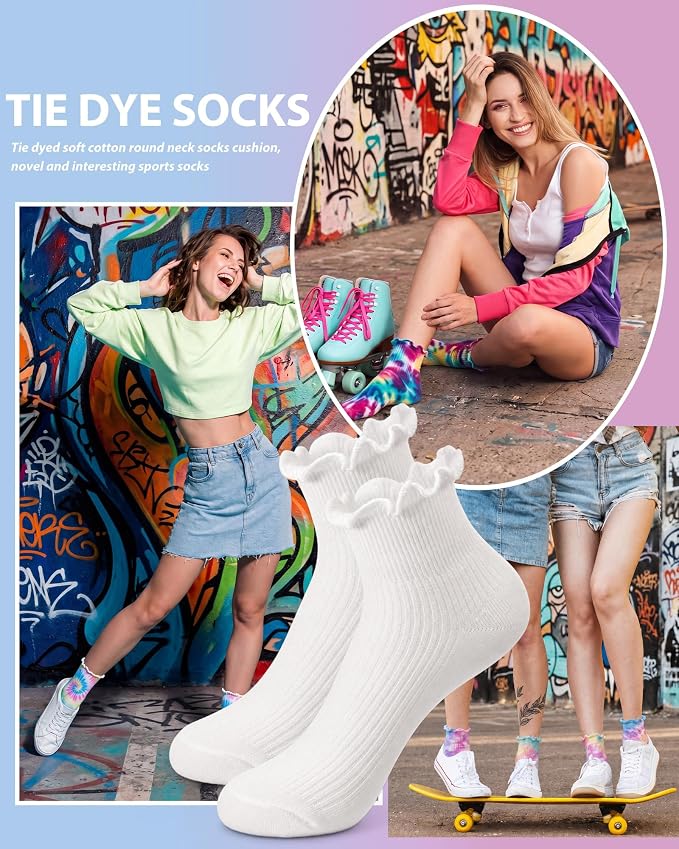 Syhood White Cotton Crew Socks for Tie dye Party Casual Soft Cushion Novelty - Image 3