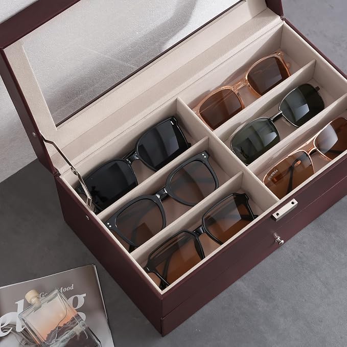 ProCase 12 Slots Sunglasses Organizer, 2 Layer Sunglass Case, Leather Eyeglass - Image 6