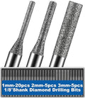 30Pcs Diamond Drilling Bits ø1mm(20)/ø2mm(5)/ø3mm(5) 1/8" Shank Compatible with Dremel Rotary Tools for Sea Glass Beach Stone Rock Shell Ceramic Porcelain Jewelry Making Grinding Cutting