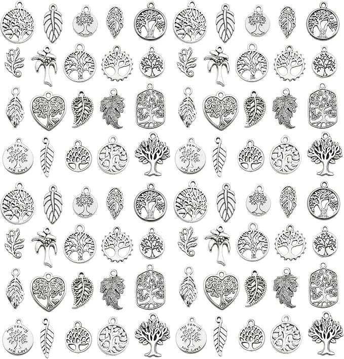 WOCRAFT 60pcs Antique Silver Tree Leaf Bracelet Charms by WOCRAFT