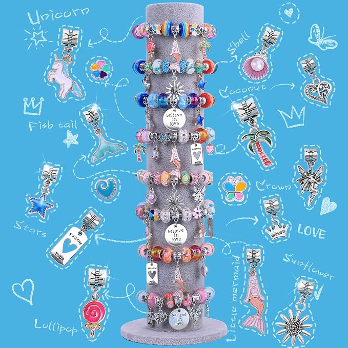 AIPRIDY Charm Bracelet Making Kit, Unicorn Mermaid Crafts Gifts Set Can - Image 2