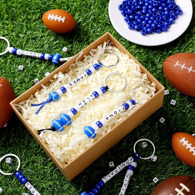 Landical 564 Pcs Football Keychain Making Kit DIY Blue Football Bead Key Chain - Image 3