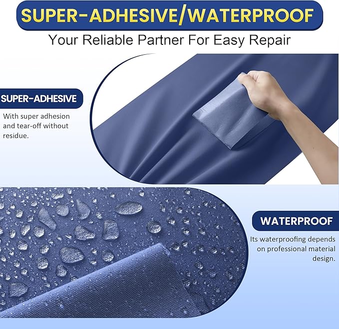 Self-Adhesive Canvas Repair Tape, 16" x 40" Waterproof Canvas Repair Patch, Fabric Patch Repairs Kit for Furniture, Tents, Sunbrellas, Boat Covers Awnings, Couches, Clothes, Bags Dark Blue