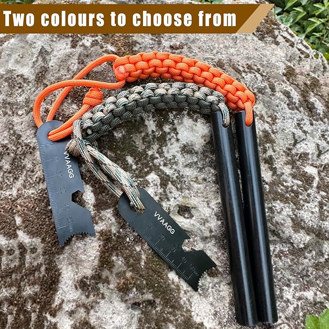 VVAAGG Flint and Steel Fire Starter Kit Survivor, 3/8" 1/2 inch Ferro Rods and Magnesium Rods with Paracord Handle