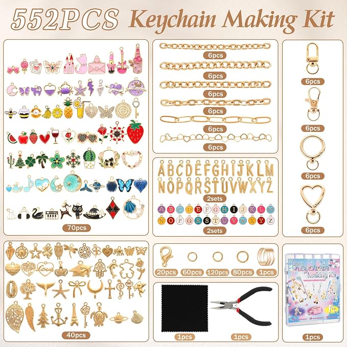 Zefy 552Pcs Charms Lip Gloss Keychain Making Kit, Including 214 Charms 24 Key - Image 2