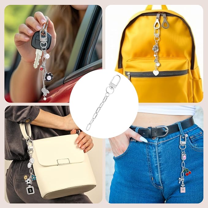 Hzopcw 30pcs Silver Keychain Making Kit, Key Ring Swivel Snap Hook Chains - Image 3