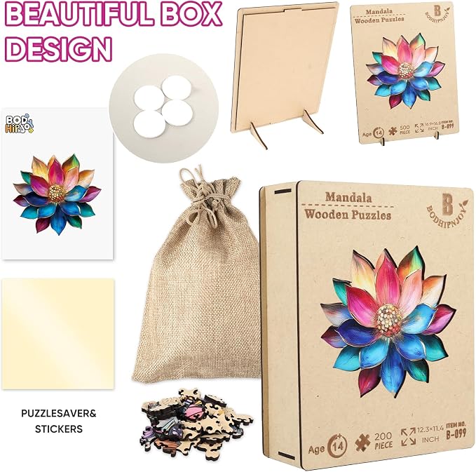 Bodhipnjoy Wooden Puzzles for Adults, 500 Pieces Stainless Glass Lotus Flower - Image 5
