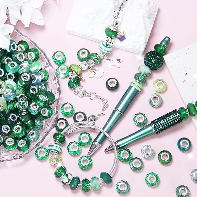 200Pcs Large Hole Beads Spacer Beads Dark Green Assorted European Craft Big - Image 3