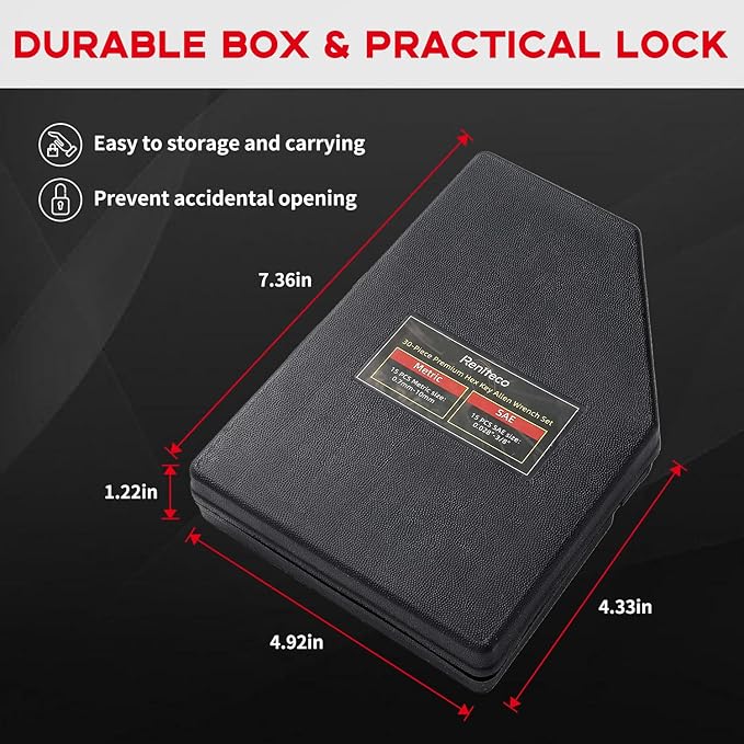 30 PCS Hex Head Key Allen Wrench Tool Set Organizer Kit Alloy Steel L Shape Black Metric (0.7-10 mm) SAE (0.028"-3/8") Standard In Storage Case Long Short Arm