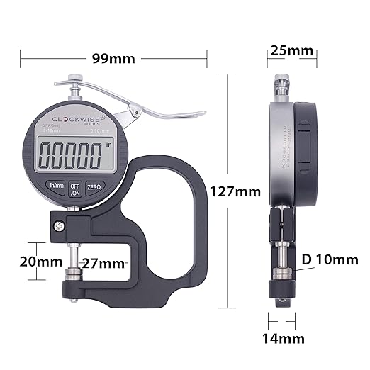 Digital Thickness Gauge, DTNR-0055 0-0.4 inch/10mm, 0.00005"/0.001mm Resolution
